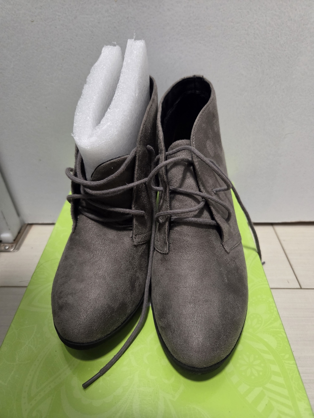 Gray Suede Lace-Up Ankle Boots
